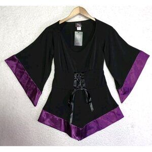 Dare To Wear Treasure Top In Plum/Black Bell Sleeve Gothic Top Women's Sz M NEW